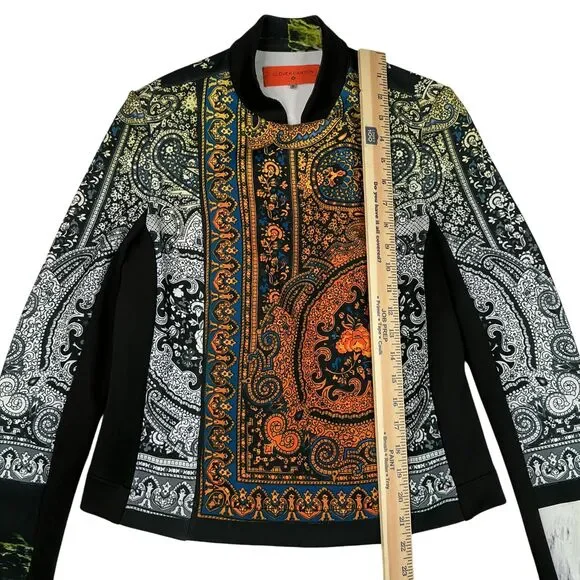 Clover Canyon Moto Jacket Size S Multicolor Paisley Artwear Neoprene Boho Artsy - Picture 16 of 16